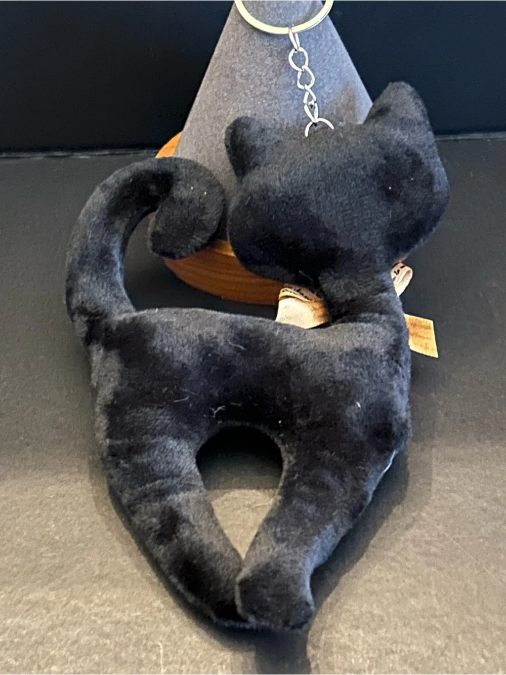 Plush Cat 🐈‍⬛ Bag Charm Keychain Card Holder with Yellow Eyes and Orange Bow